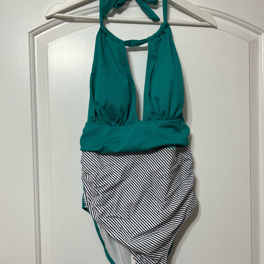 Cupshe Teal and Stripe One Piece